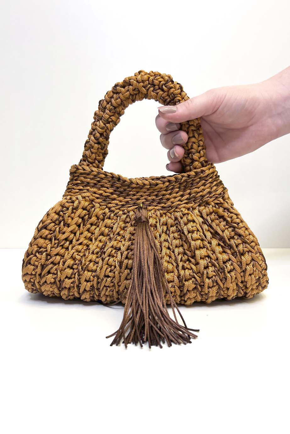 Bolsa Clutch Crochê 2 Alças Caramelo/Marrom