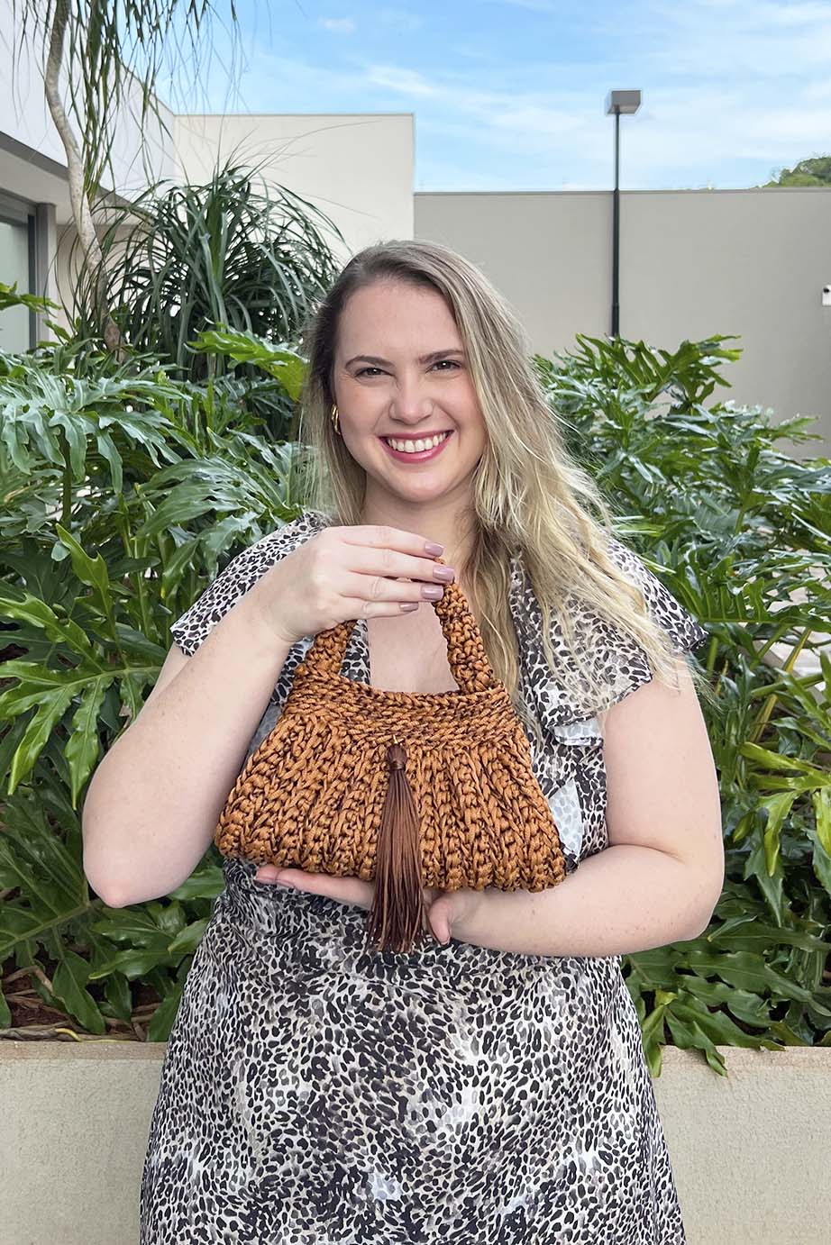 Bolsa Clutch Crochê 2 Alças Caramelo/Marrom