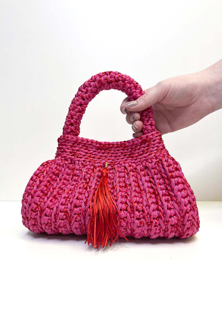 Bolsa Clutch Crochê 2 Alças Pink/Vermelha