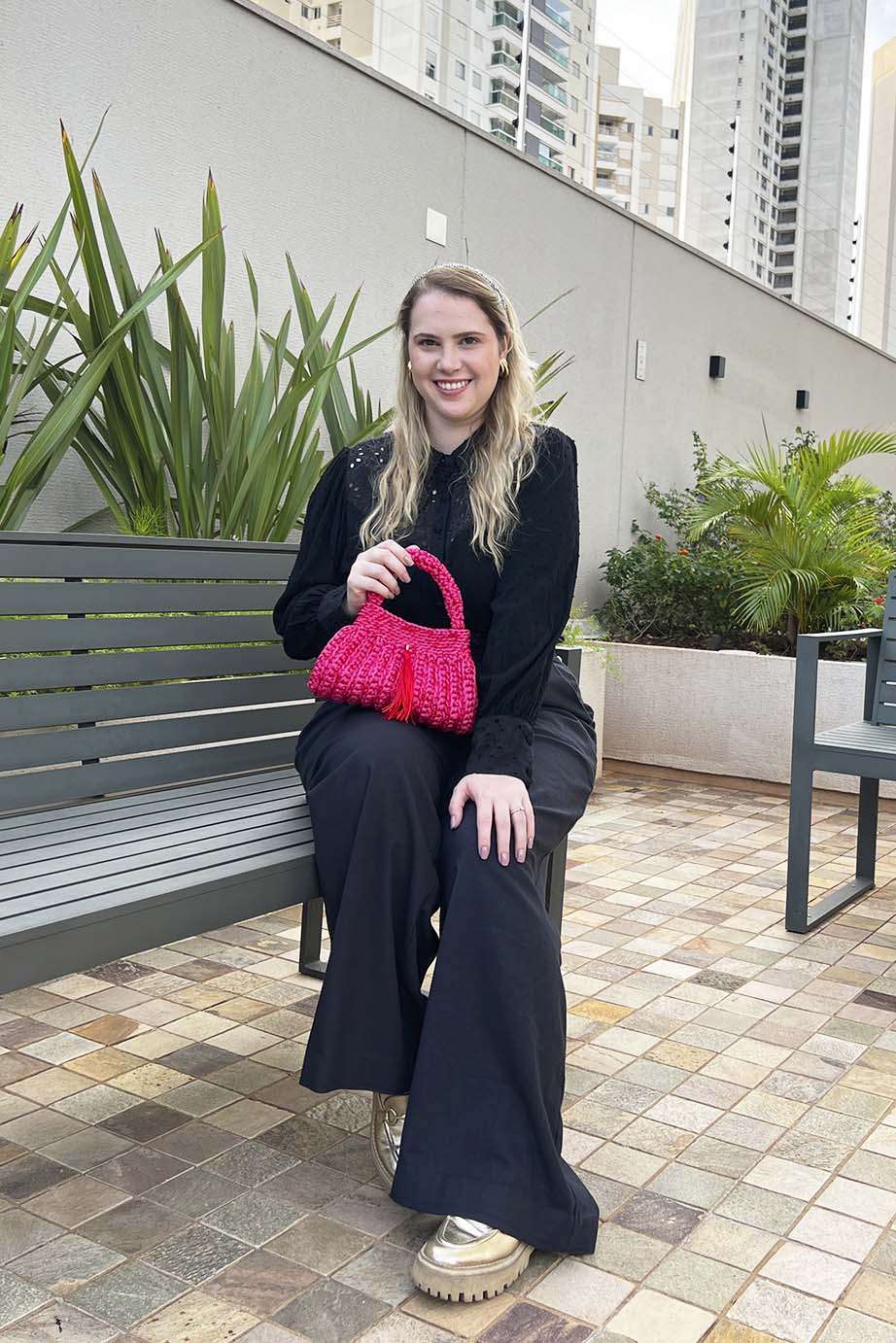 Bolsa Clutch Crochê 2 Alças Pink/Vermelha