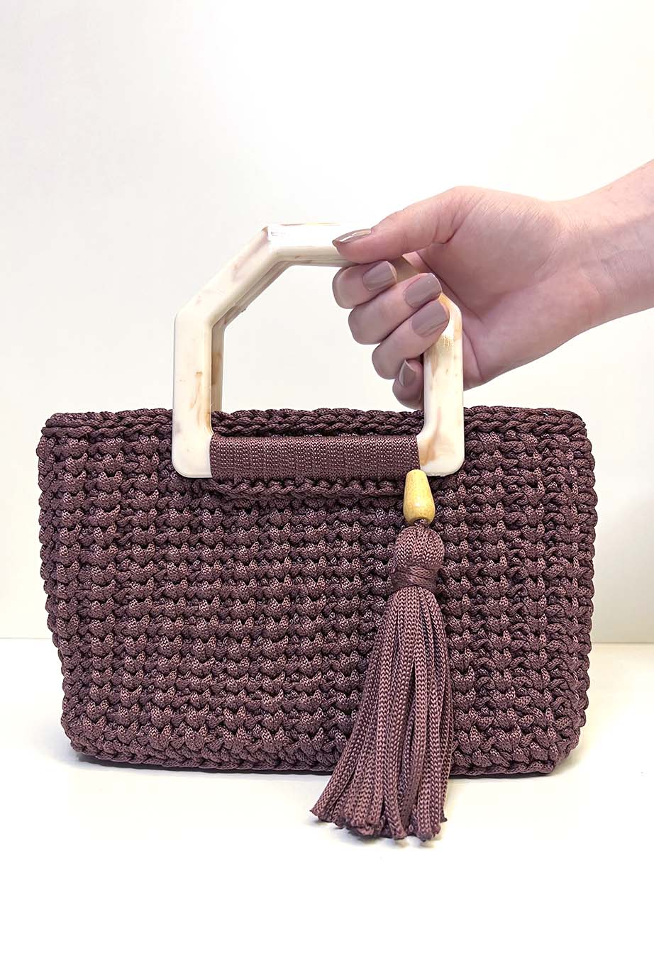 Bolsa de Mão Crochê Alça Acrílico Marrom