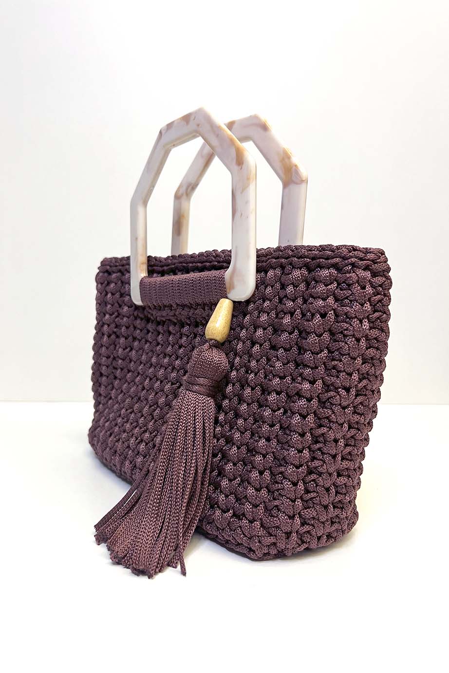 Bolsa de Mão Crochê Alça Acrílico Marrom