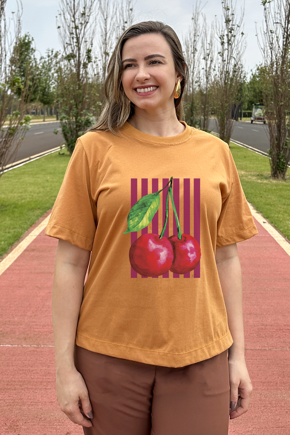 Camiseta malha algodão estampa cereja