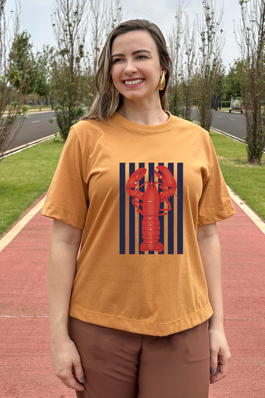 Camiseta malha algodão estampa lagosta