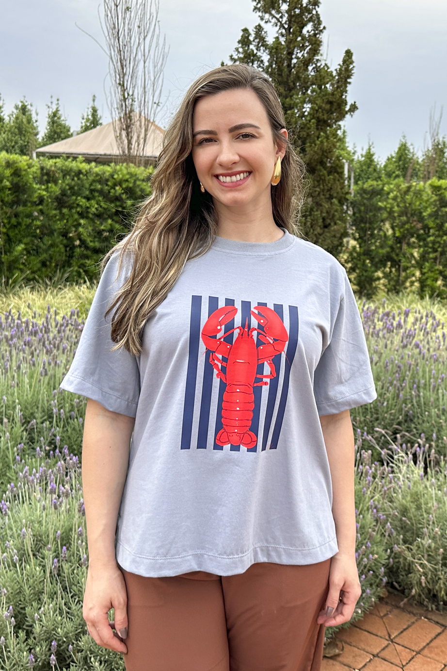 Camiseta malha algodão estampa lagosta