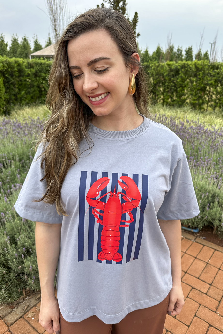 Camiseta malha algodão estampa lagosta