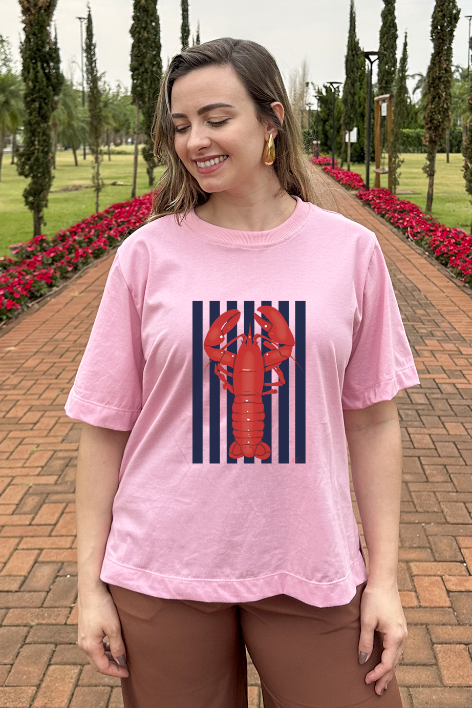 Camiseta malha algodão estampa lagosta