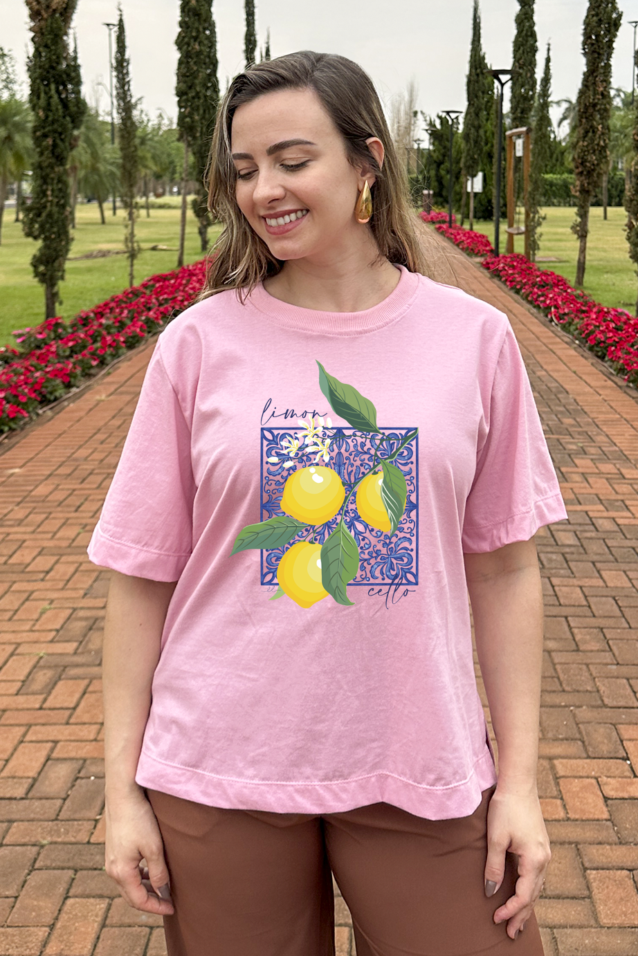 Camiseta malha algodão estampa limoncello