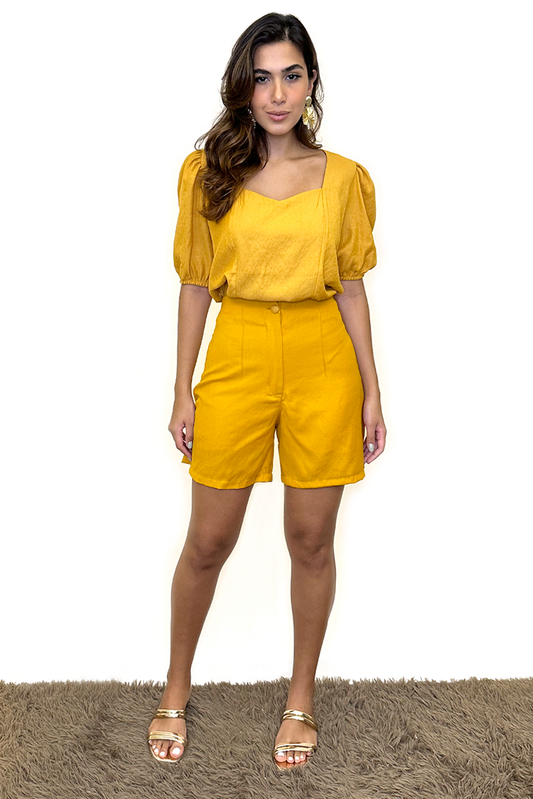 Conjunto verão blusa + shorts amarelo