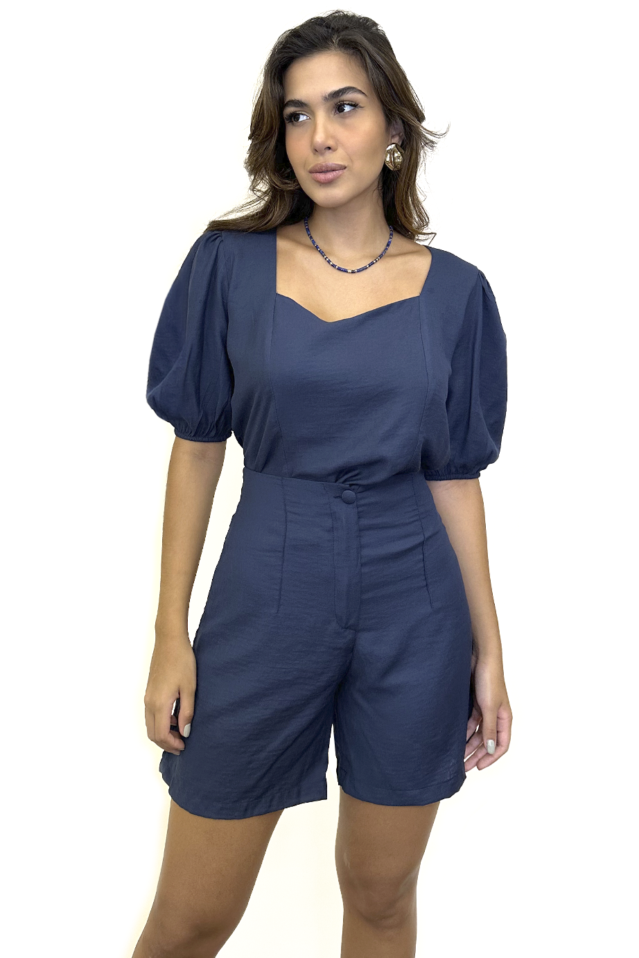 Conjunto verão blusa + shorts azul marinho