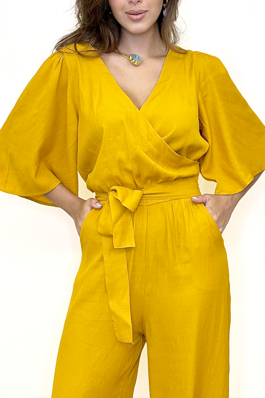 Macacão longo viscose amarelo