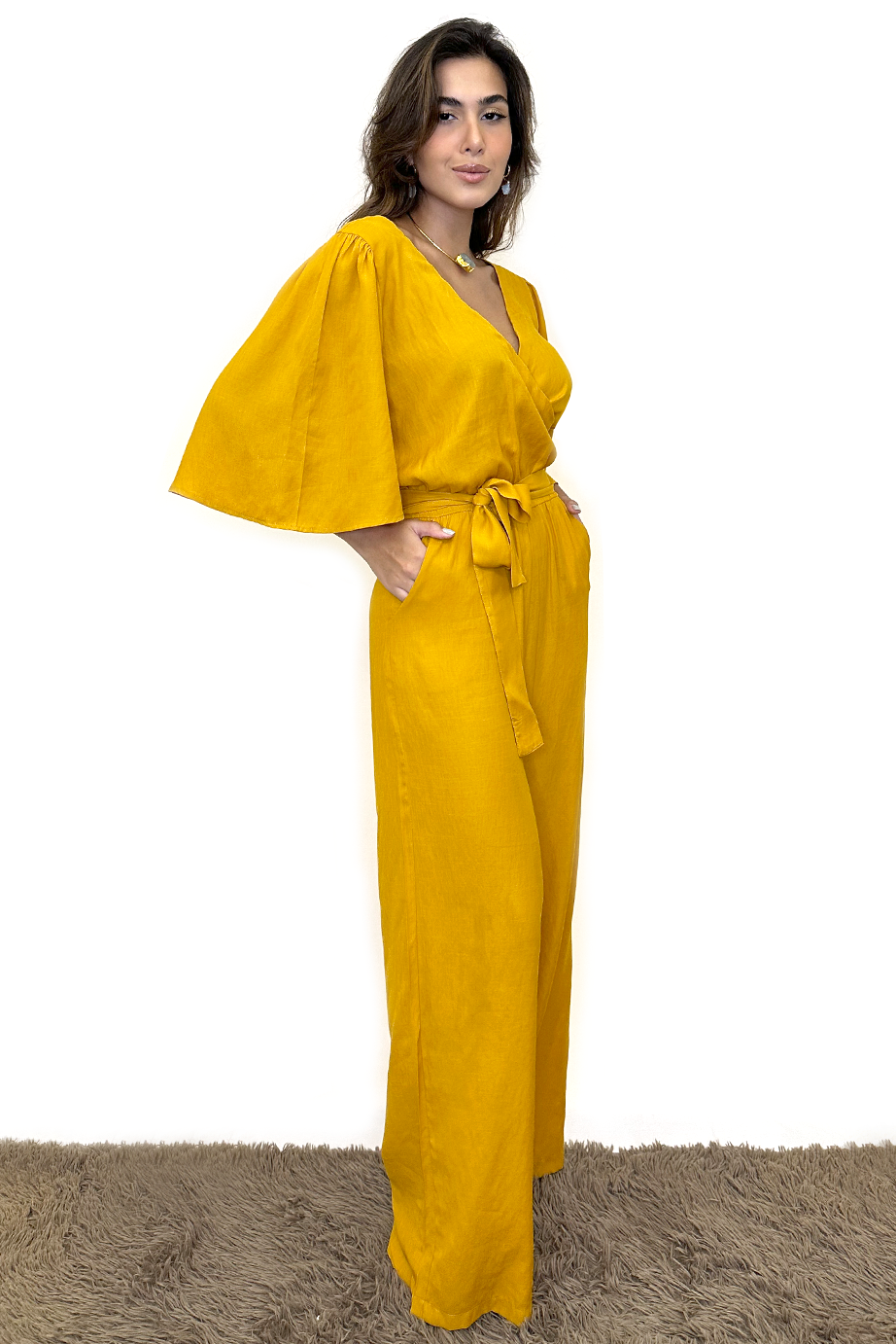 Macacão longo viscose amarelo