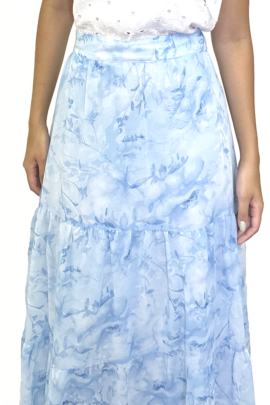 Saia longa floral azul