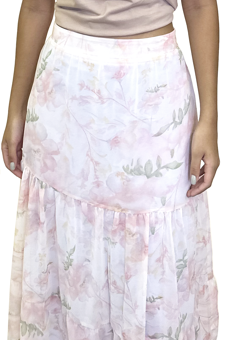 Saia longa floral rosa