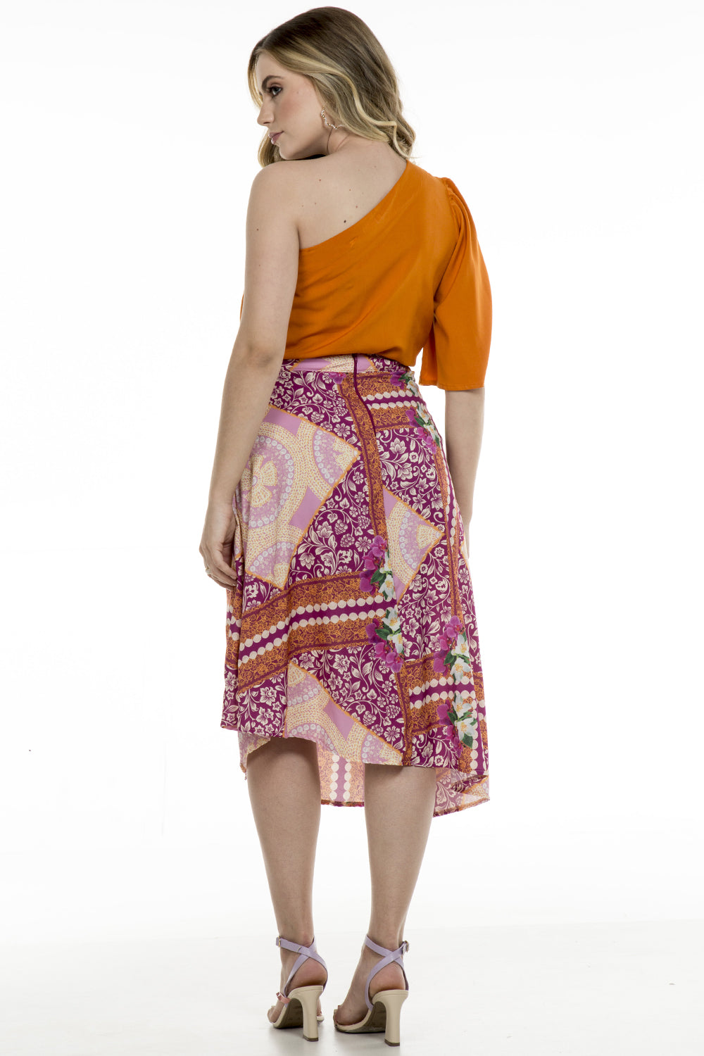 Saia midi estampada pink