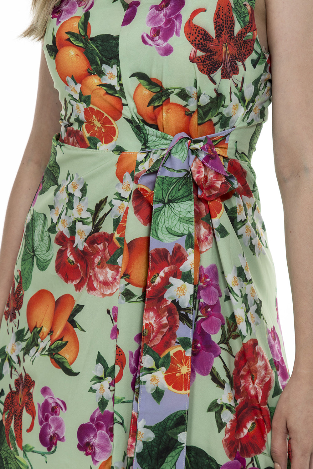 Vestido curto assimétrico estampado verde menta