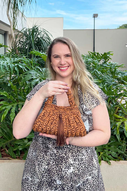 Bolsa Clutch Crochê 2 Alças Caramelo/Marrom