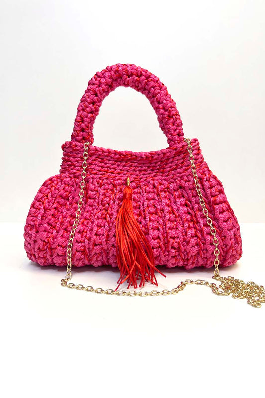 Bolsa Clutch Crochê 2 Alças Pink/Vermelha