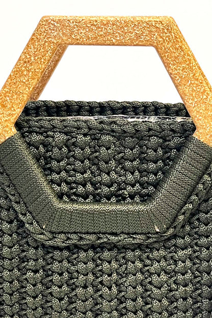 Bolsa de Mão Crochê Alça Acrílico Verde Militar