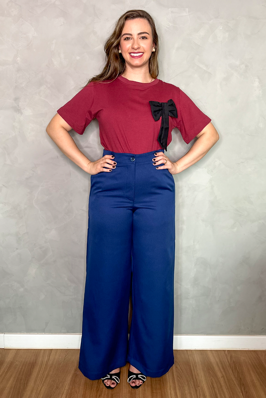 Calça pantalona alfaiataria azul