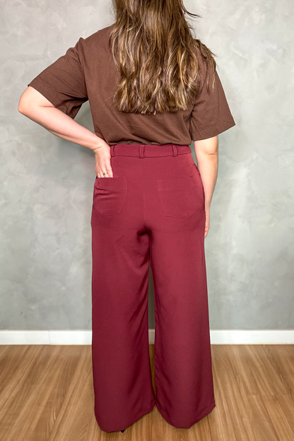 Calça pantalona alfaiataria bordô