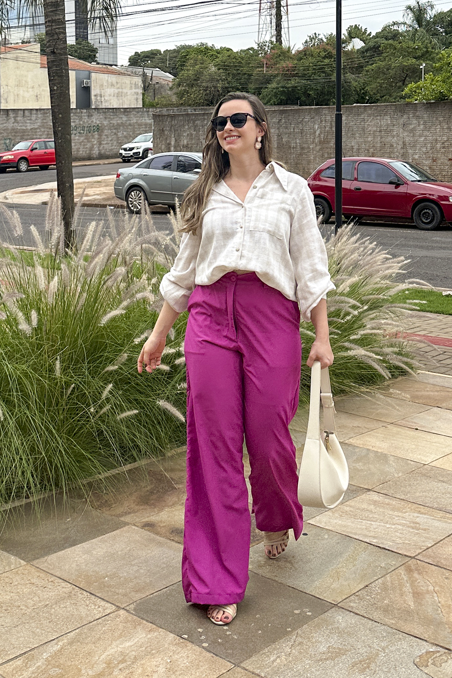 Calça pantalona alfaiataria fúcsia