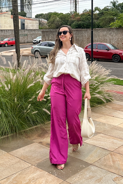 Calça pantalona alfaiataria fúcsia