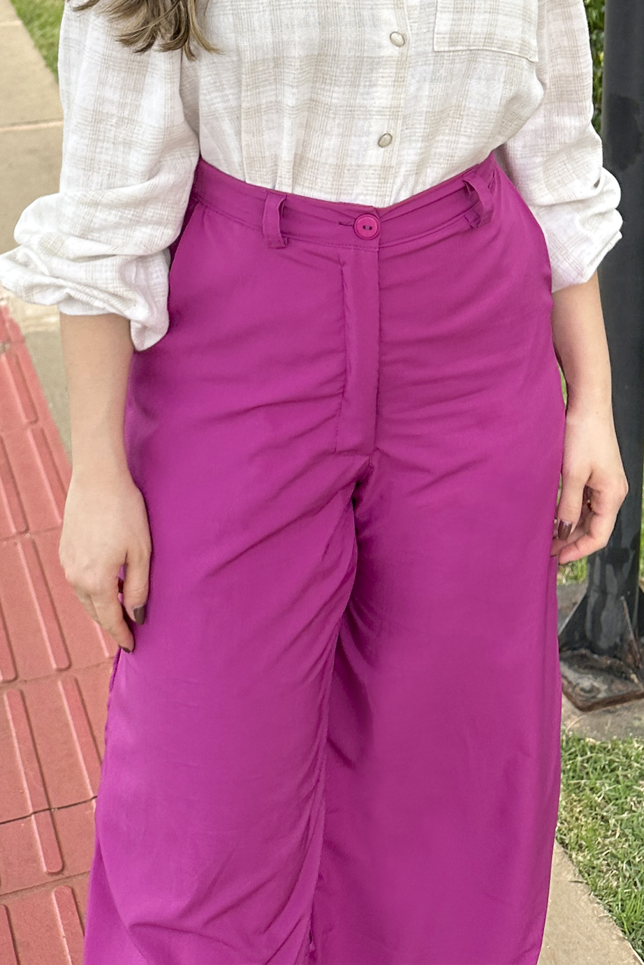 Calça pantalona alfaiataria fúcsia