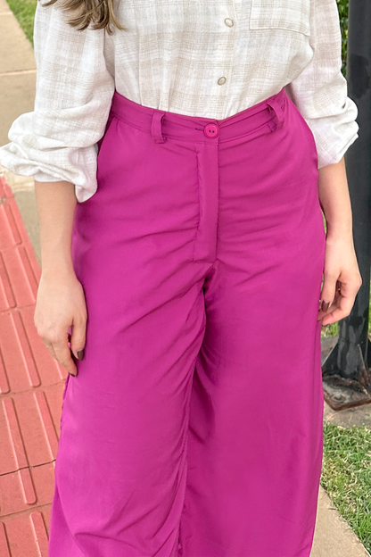Calça pantalona alfaiataria fúcsia