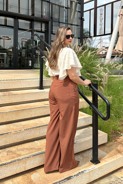 Calça pantalona alfaiataria marrom