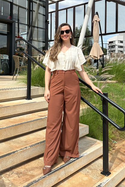 Calça pantalona alfaiataria marrom