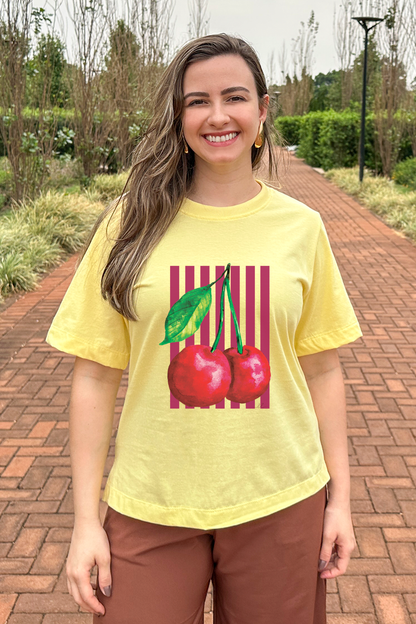 Camiseta malha algodão estampa cereja