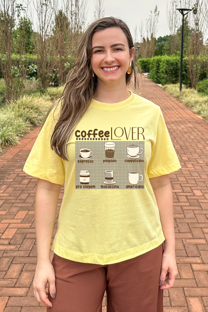 Camiseta malha algodão estampa coffee lover