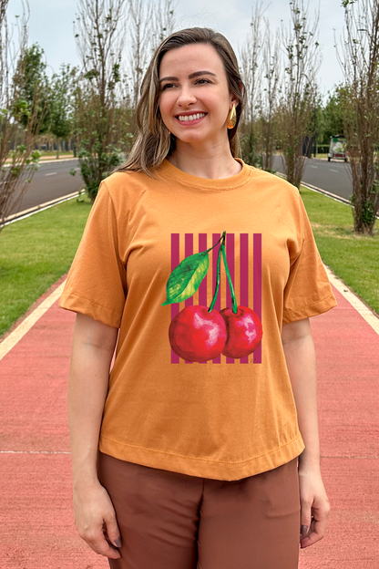 Camiseta malha algodão estampa cereja