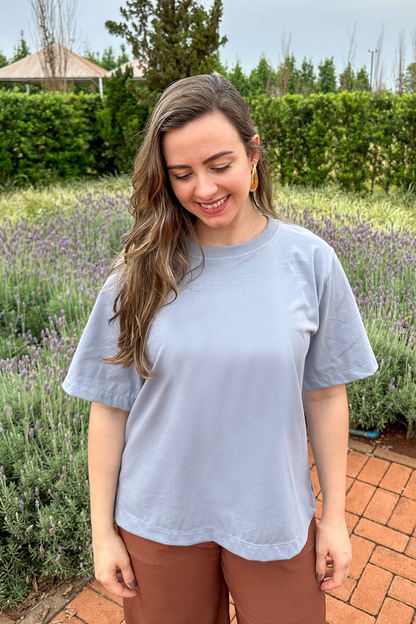 Camiseta malha algodão cinza azulado