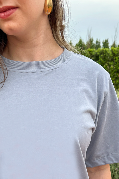 Camiseta malha algodão cinza azulado