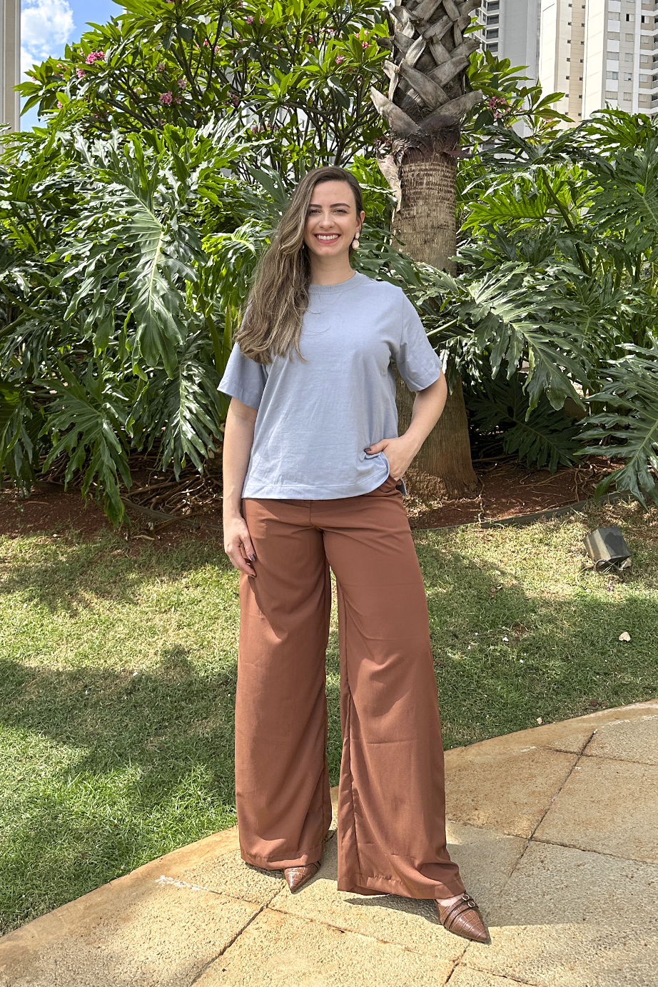 Camiseta malha algodão cinza azulado