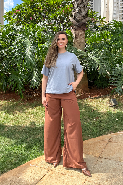 Camiseta malha algodão cinza azulado