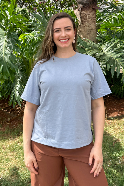 Camiseta malha algodão cinza azulado