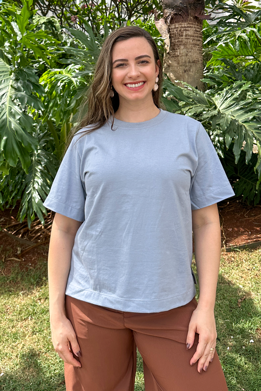 Camiseta malha algodão cinza azulado