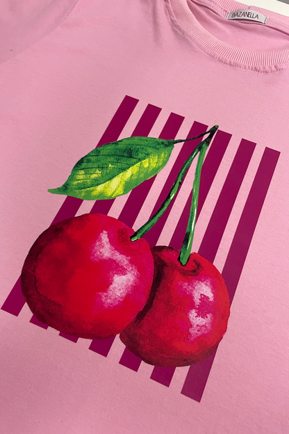 Camiseta malha algodão estampa cereja