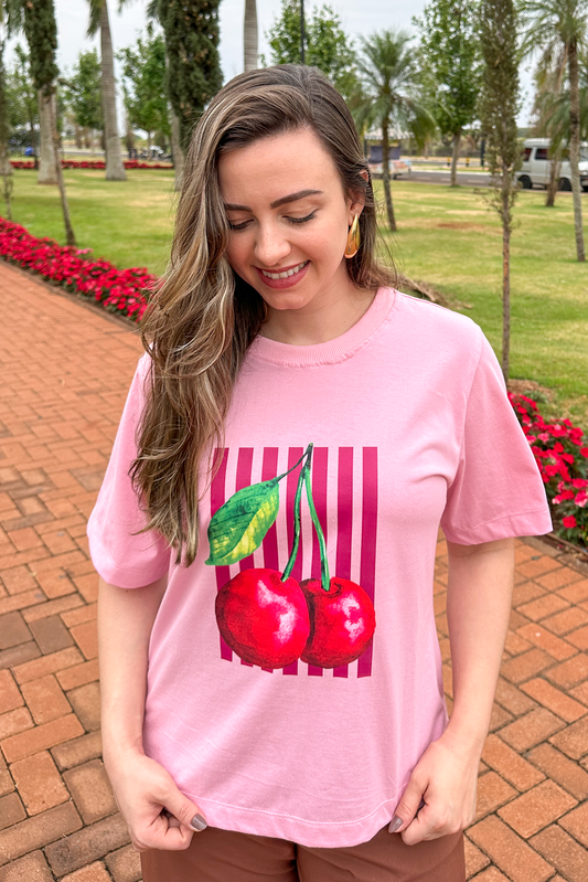 Camiseta malha algodão estampa cereja