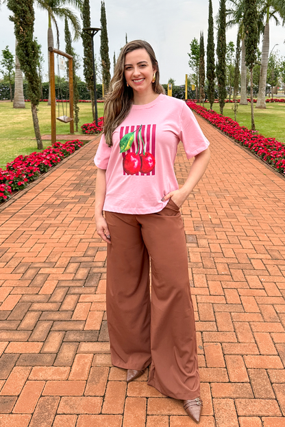 Camiseta malha algodão estampa cereja