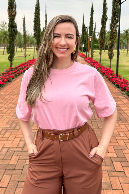 Camiseta malha algodão rosa claro