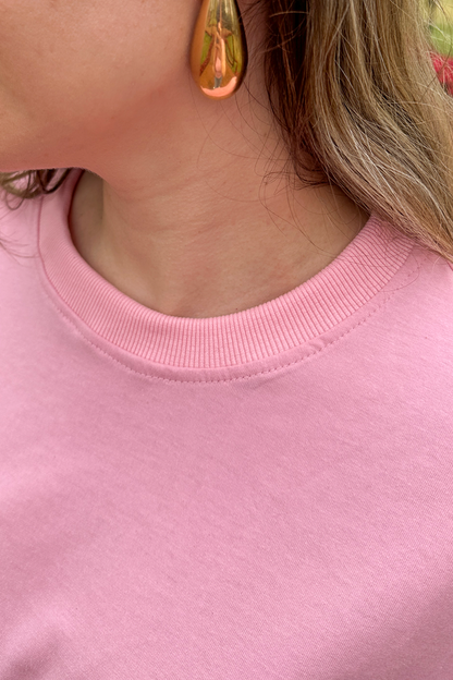 Camiseta malha algodão rosa claro