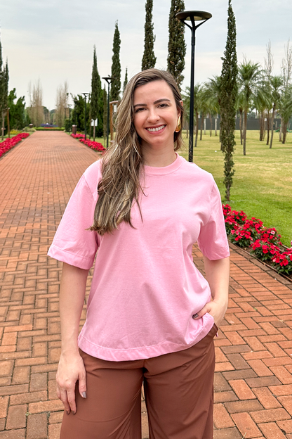 Camiseta malha algodão rosa claro