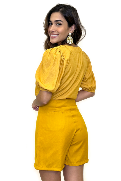 Conjunto verão blusa + shorts amarelo
