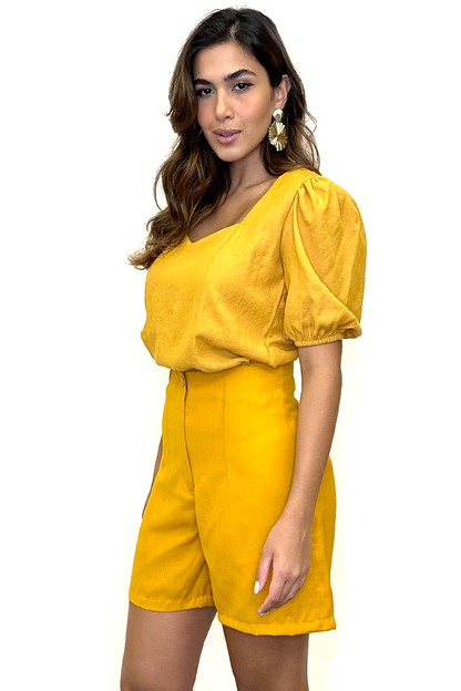 Conjunto verão blusa + shorts amarelo