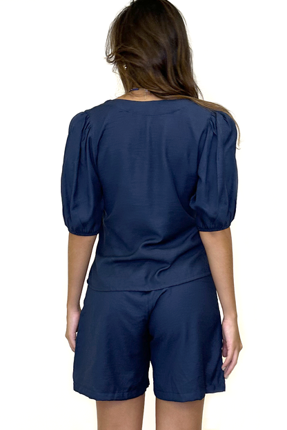 Conjunto verão blusa + shorts azul marinho