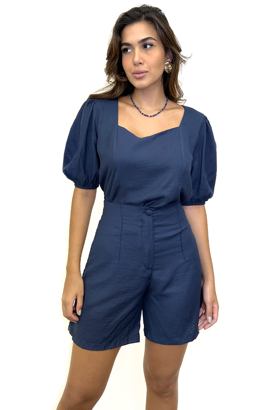 Conjunto verão blusa + shorts azul marinho